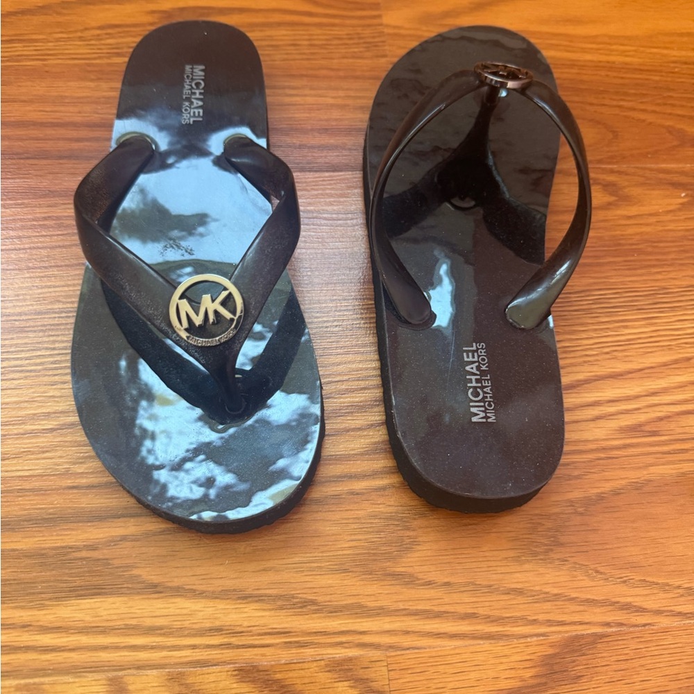 Michael Kors Black and glitter and Gold Flip Flops